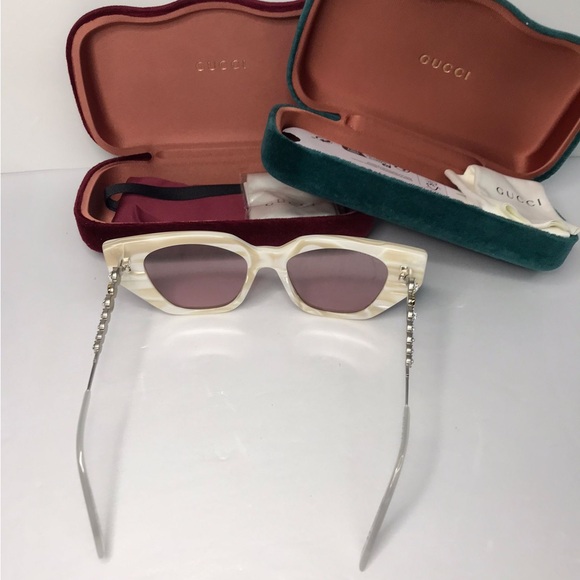 New Authentic GUCCI Crystal Embellished Cat Eye GG0641S Sunglasses White - Picture 7 of 15